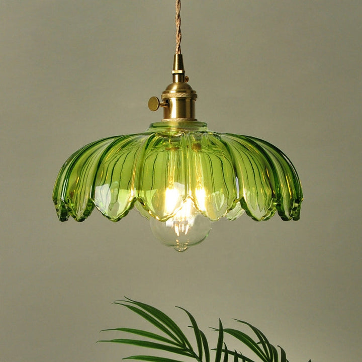 Vintage Glas Blumen Hängelampe mit Kupferfassung