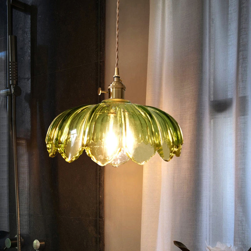 Vintage Glas Blumen Hängelampe mit Kupferfassung