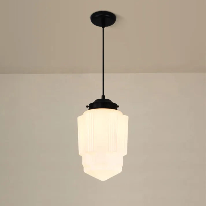 Vintage Geometrische Milchglas Pendelleuchte