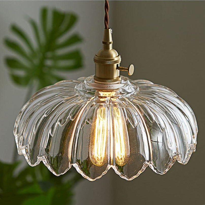 Vintage Glas Blumen Hängelampe mit Kupferfassung