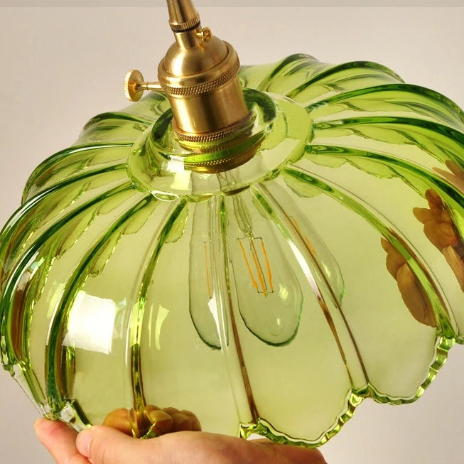 Vintage Glas Blumen Hängelampe mit Kupferfassung
