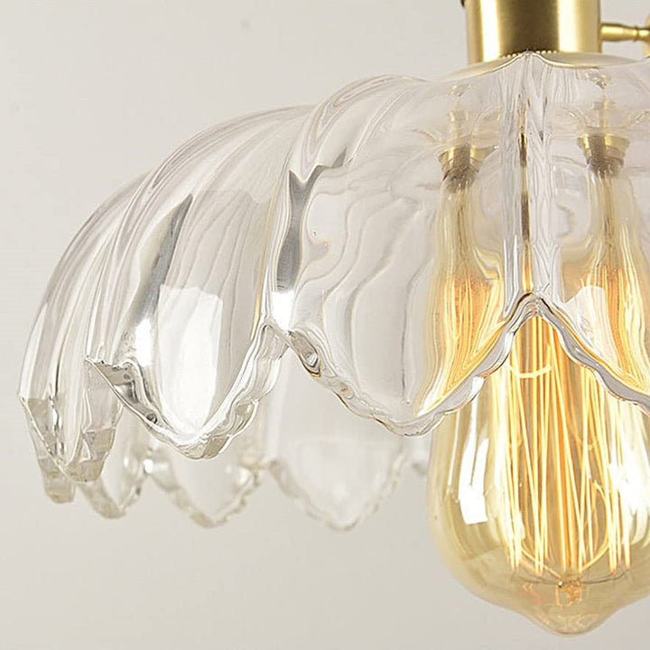 Vintage Glas Blumen Hängelampe mit Kupferfassung