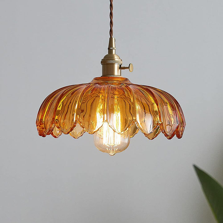 Vintage Glas Blumen Hängelampe mit Kupferfassung