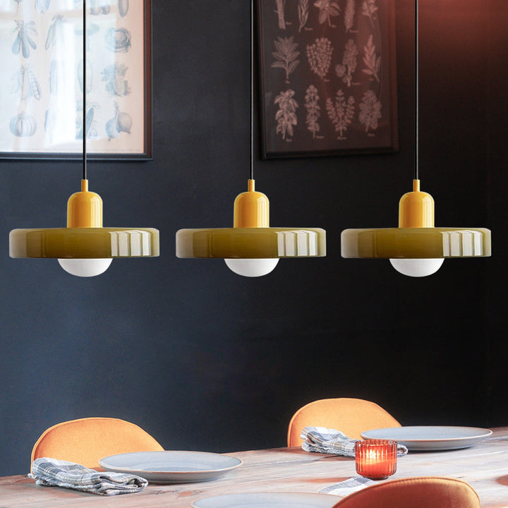 Bauhaus-Pendelleuchte aus farbigem Glas, 3 Köpfe