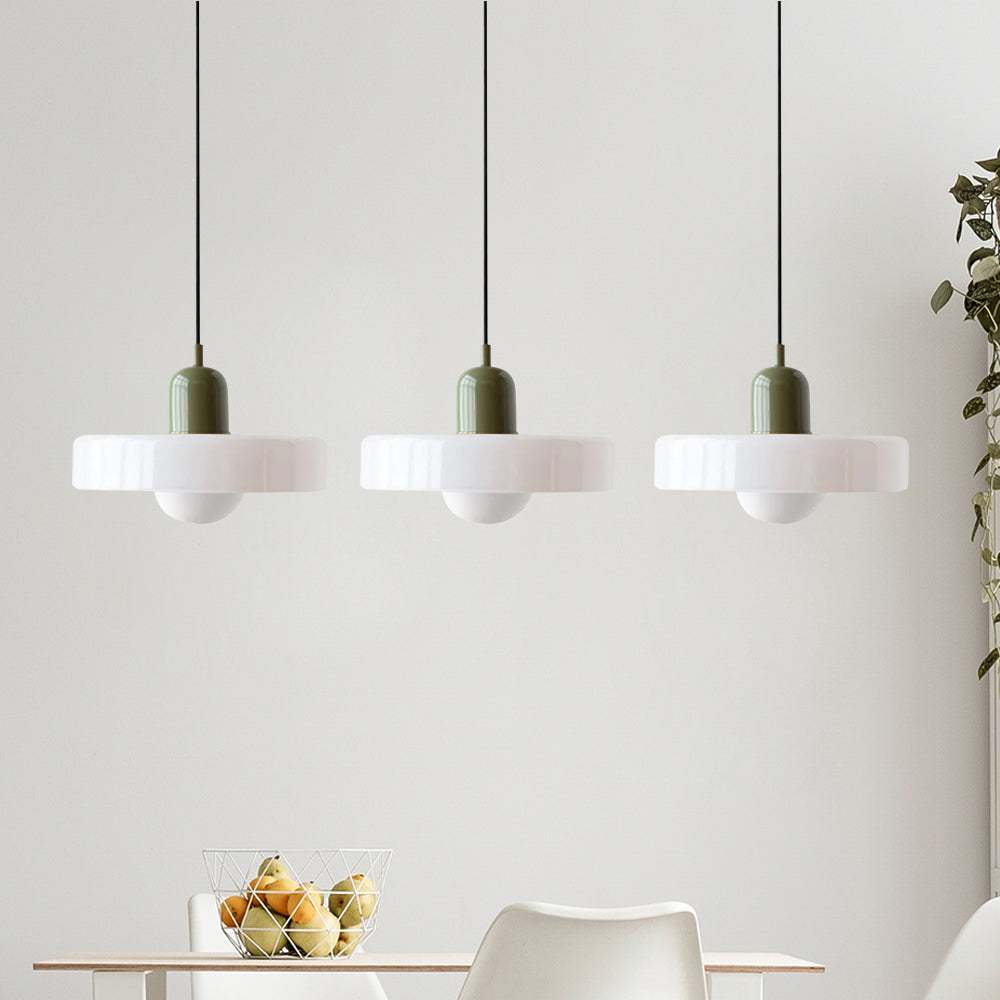 Bauhaus-Pendelleuchte aus farbigem Glas, 3 Köpfe