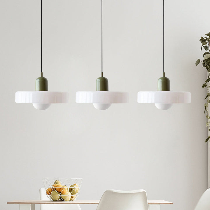 Bauhaus-Pendelleuchte aus farbigem Glas, 3 Köpfe
