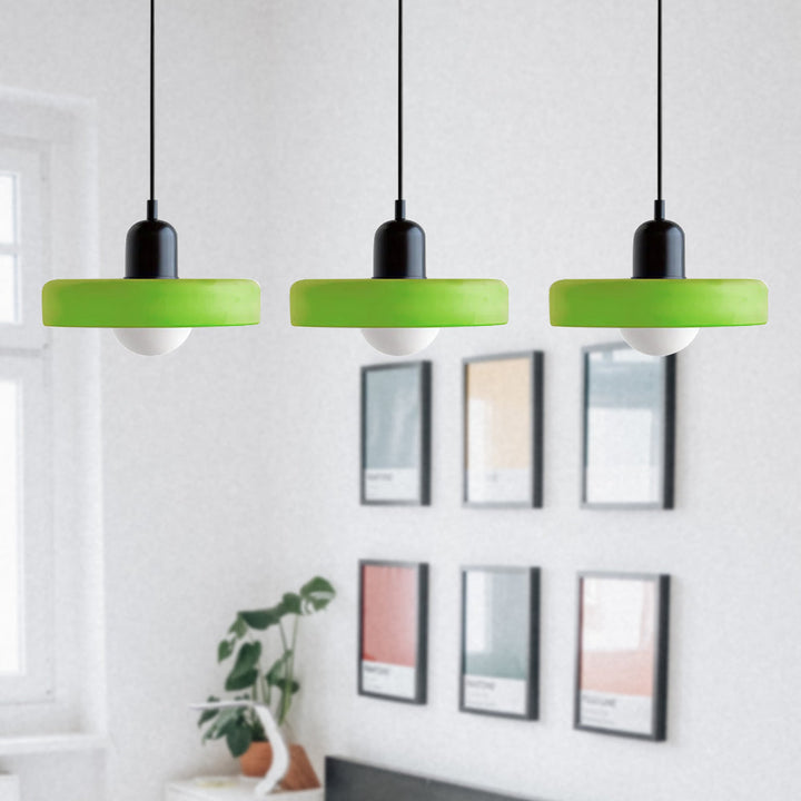 Bauhaus-Pendelleuchte aus farbigem Glas, 3 Köpfe