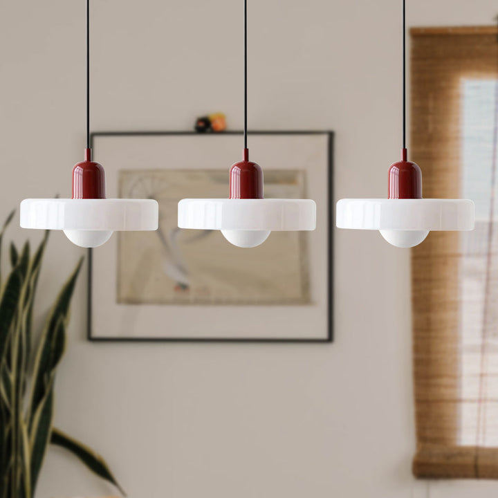Bauhaus-Pendelleuchte aus farbigem Glas, 3 Köpfe