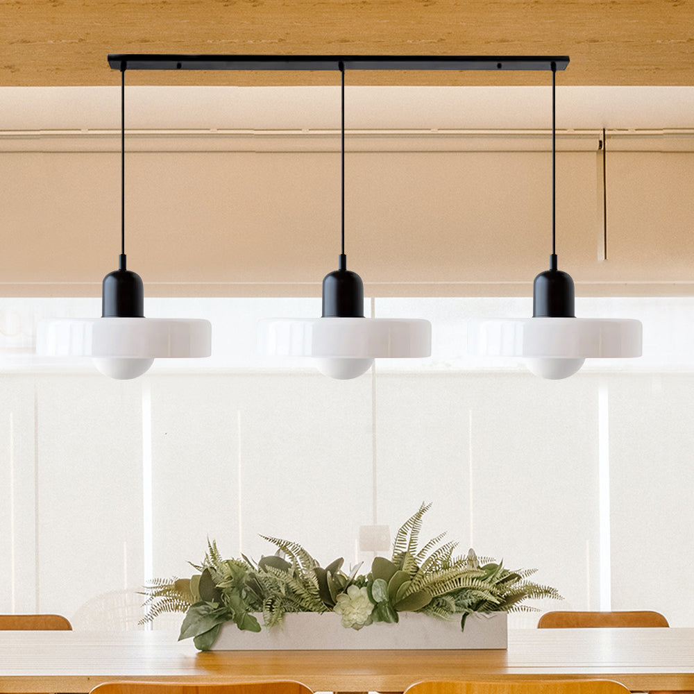 Bauhaus-Pendelleuchte aus farbigem Glas, 3 Köpfe