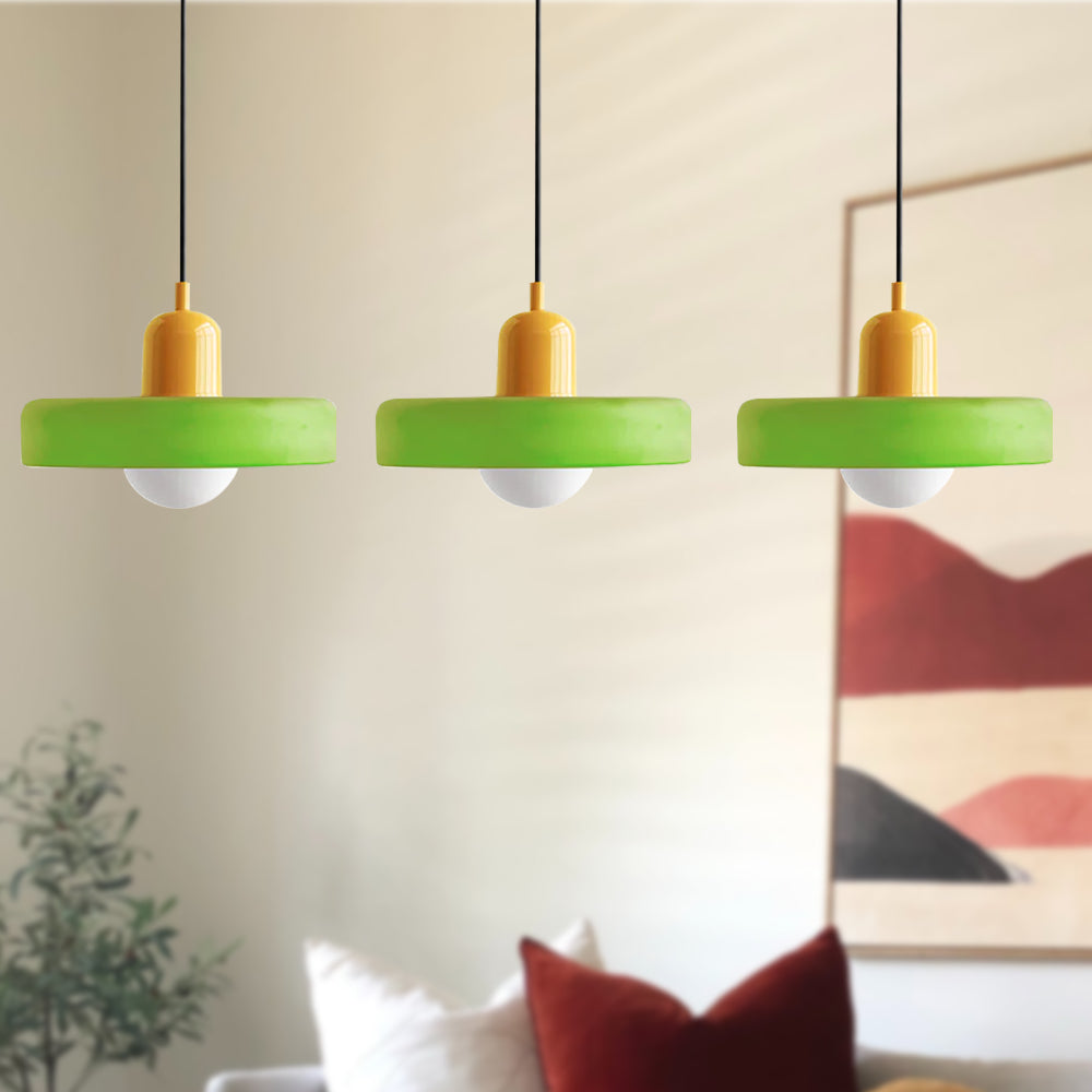Bauhaus-Pendelleuchte aus farbigem Glas, 3 Köpfe