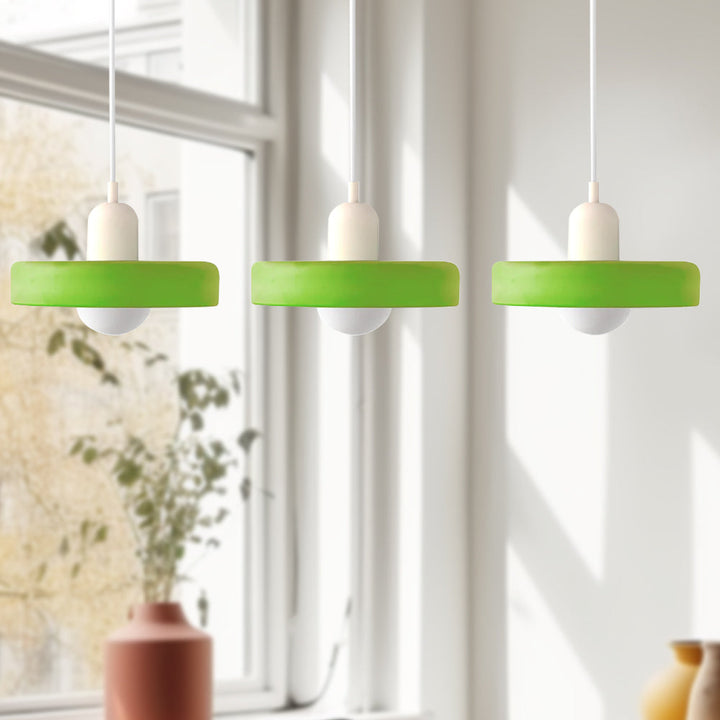 Bauhaus-Pendelleuchte aus farbigem Glas, 3 Köpfe