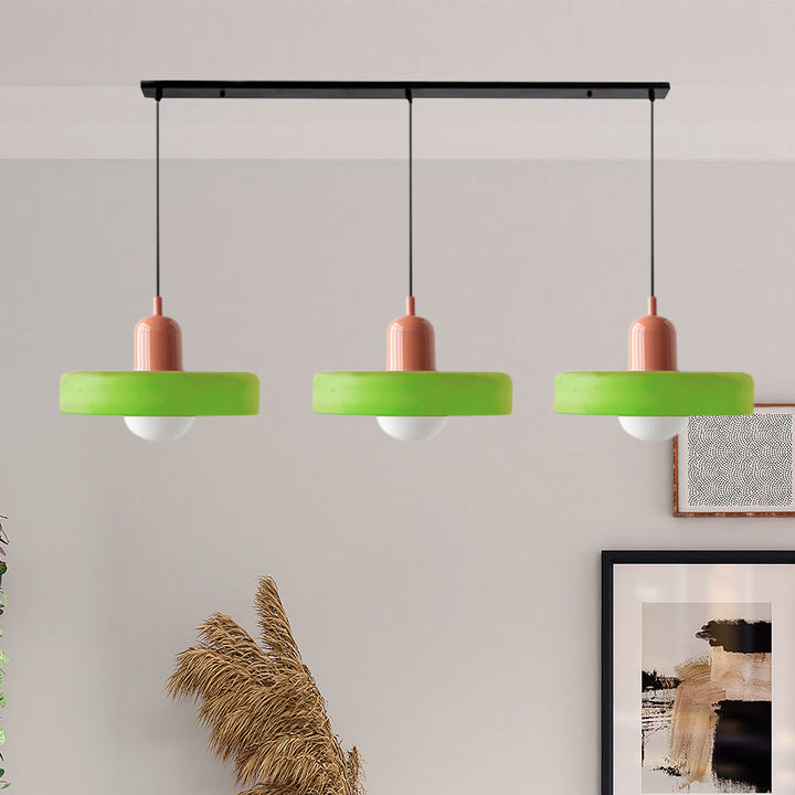Bauhaus-Pendelleuchte aus farbigem Glas, 3 Köpfe