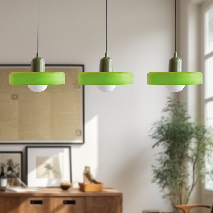 Bauhaus-Pendelleuchte aus farbigem Glas, 3 Köpfe