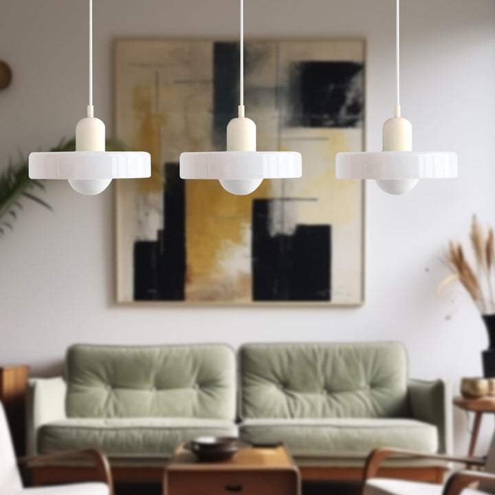 Bauhaus-Pendelleuchte aus farbigem Glas, 3 Köpfe