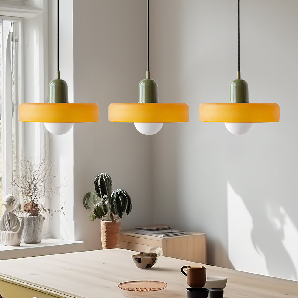 Bauhaus-Pendelleuchte aus farbigem Glas, 3 Köpfe