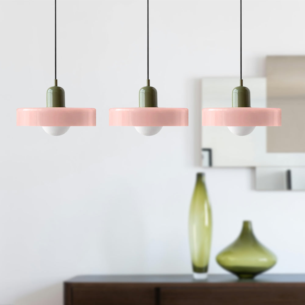 Bauhaus-Pendelleuchte aus farbigem Glas, 3 Köpfe