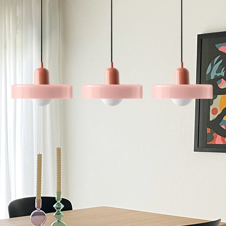 Bauhaus-Pendelleuchte aus farbigem Glas, 3 Köpfe
