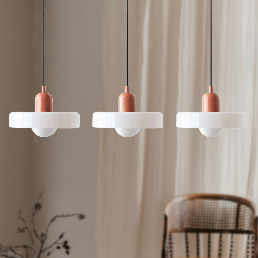 Bauhaus-Pendelleuchte aus farbigem Glas, 3 Köpfe