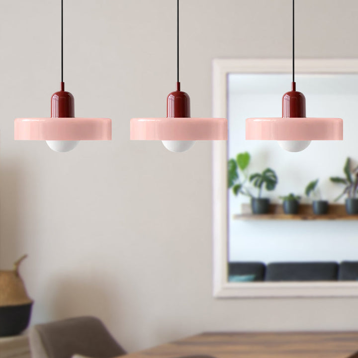 Bauhaus-Pendelleuchte aus farbigem Glas, 3 Köpfe