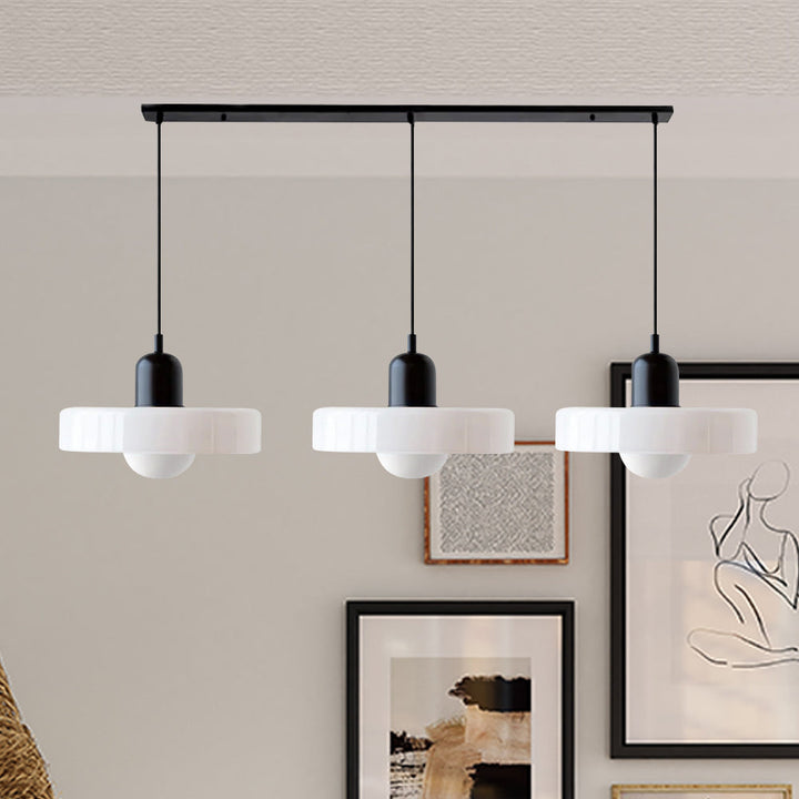 Bauhaus-Pendelleuchte aus farbigem Glas, 3 Köpfe
