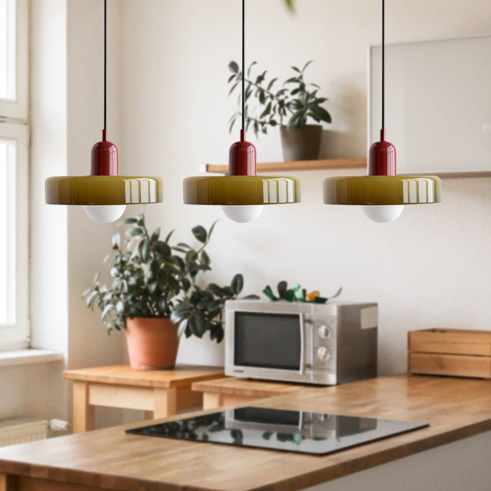 Bauhaus-Pendelleuchte aus farbigem Glas, 3 Köpfe