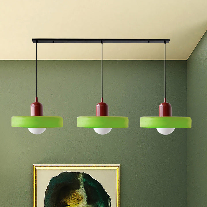 Bauhaus-Pendelleuchte aus farbigem Glas, 3 Köpfe
