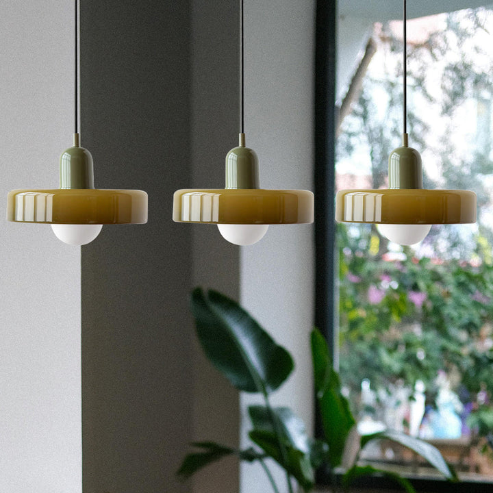 Bauhaus-Pendelleuchte aus farbigem Glas, 3 Köpfe