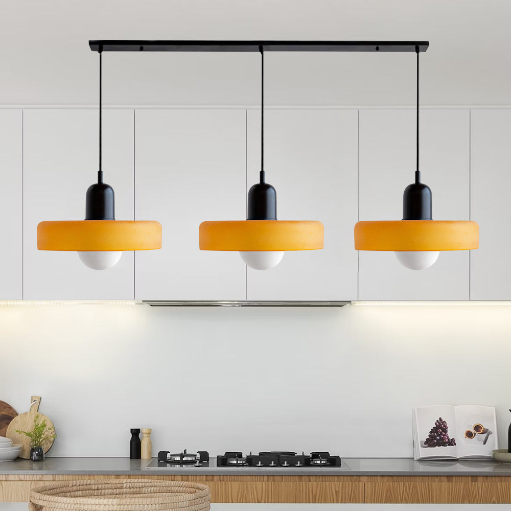Bauhaus-Pendelleuchte aus farbigem Glas, 3 Köpfe