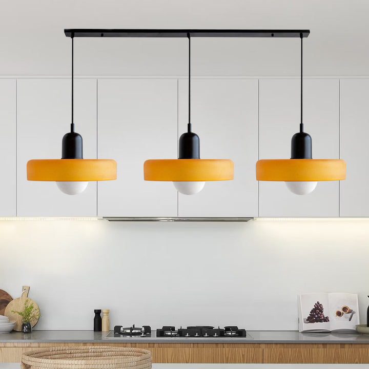 Bauhaus-Pendelleuchte aus farbigem Glas, 3 Köpfe