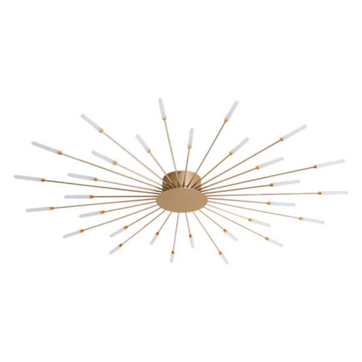 Goldene Deckenleuchte mit strahlenförmigem Design, moderne LED-Lampen, stilvolle Beleuchtung.
