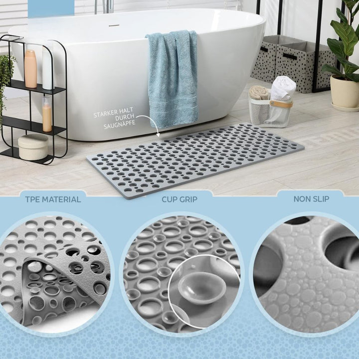 Graue Luxus Anti-Rutsch Duschmatte mit Saugnäpfen, rutschfest, hygienisch, wasserabweisend in modernem Design.