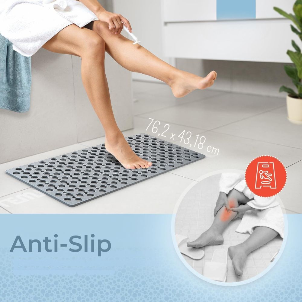 Graue Luxus Anti-Rutsch Duschmatte mit Saugnäpfen, rutschfest, hygienisch, wasserabweisend in modernem Design.