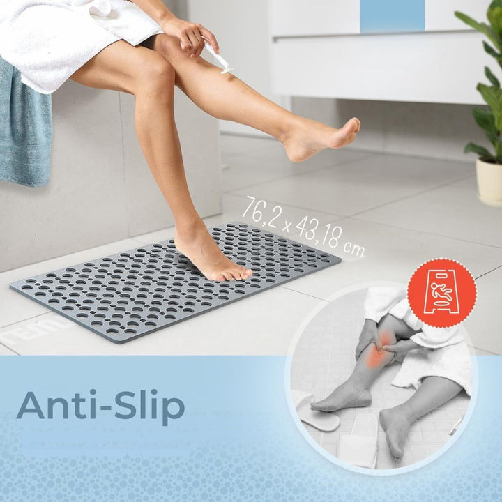 Graue Luxus Anti-Rutsch Duschmatte mit Saugnäpfen, rutschfest, hygienisch, wasserabweisend in modernem Design.