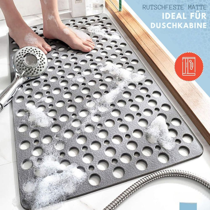 Graue Luxus Anti-Rutsch Duschmatte mit Saugnäpfen, rutschfest, hygienisch, wasserabweisend in modernem Design.