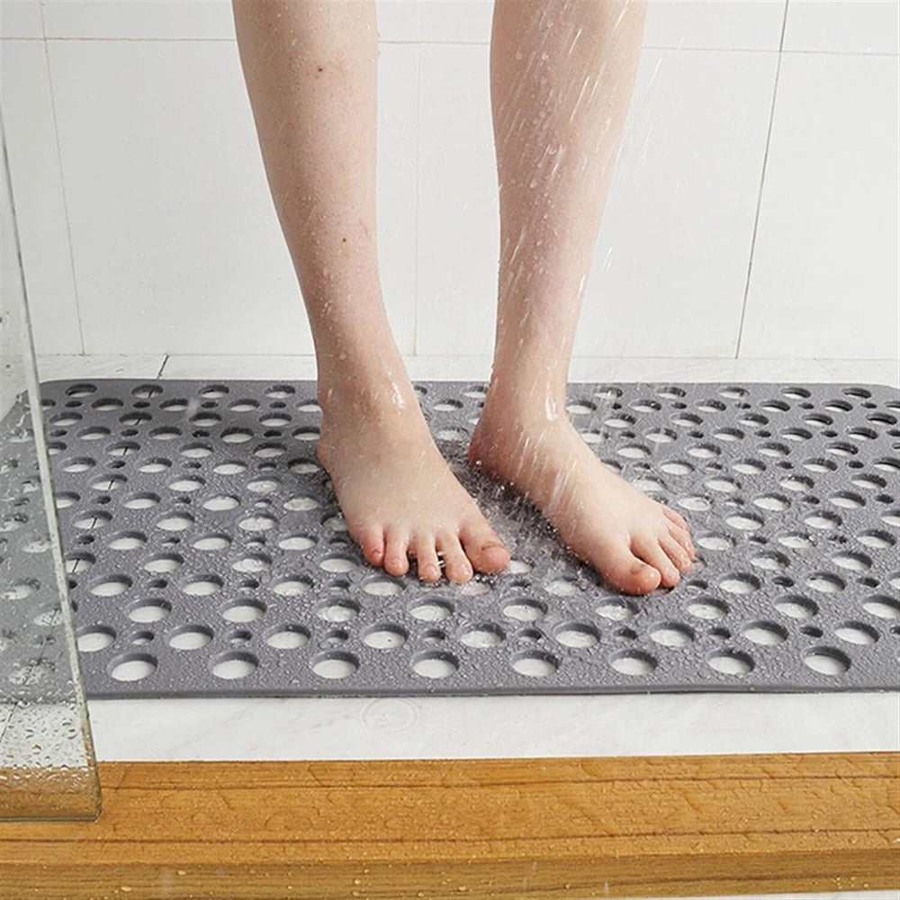 Graue Luxus Anti-Rutsch Duschmatte mit Saugnäpfen, rutschfest, hygienisch, wasserabweisend in modernem Design.