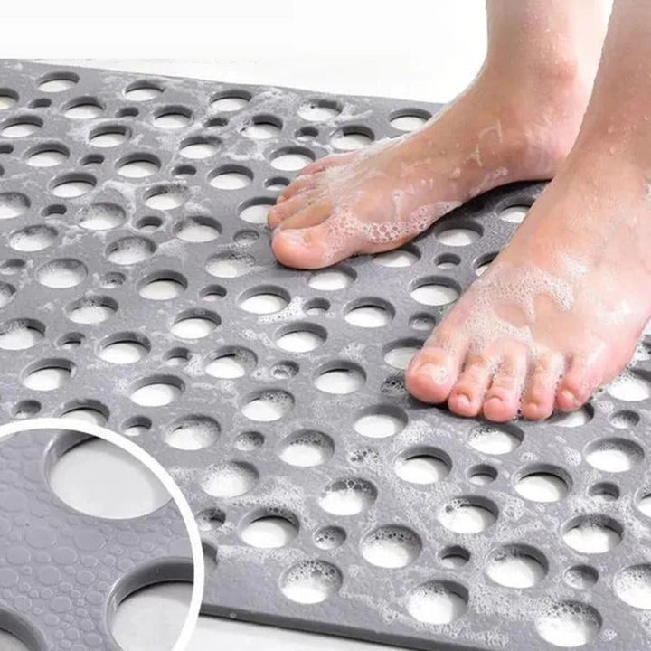 Graue Luxus Anti-Rutsch Duschmatte mit Saugnäpfen, rutschfest, hygienisch, wasserabweisend in modernem Design.