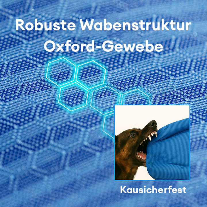 "Großes orthopädisches Hundebett, wasserdicht. Gemütliches Design mit robustem, kratzfestem Bezug und stützender Umrandung."