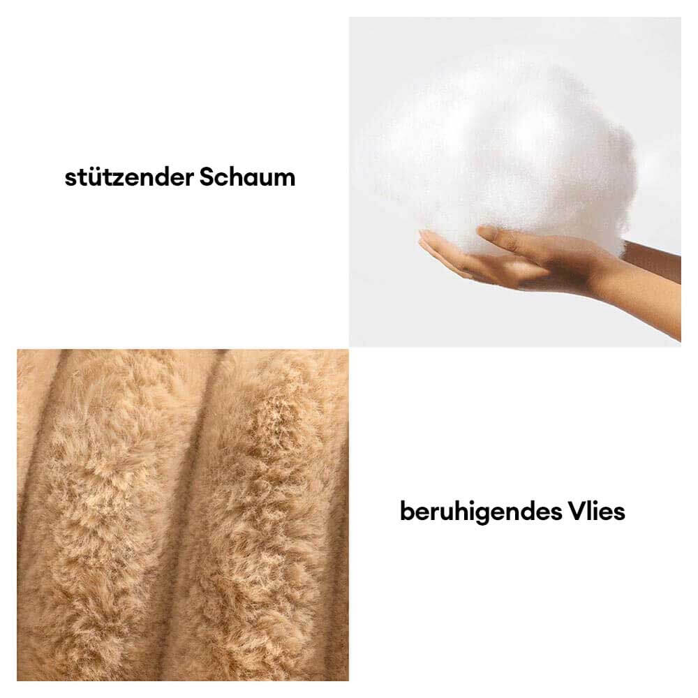 "Großes orthopädisches Hundekissen, flauschig, waschbar, mit weichem Lammfellimitat und ergonomischem Design für Komfort."