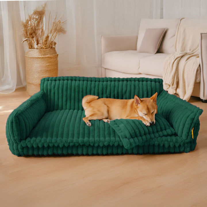 "Großes orthopädisches Hundekissen, flauschig, waschbar, mit weichem Lammfellimitat und ergonomischem Design für Komfort."