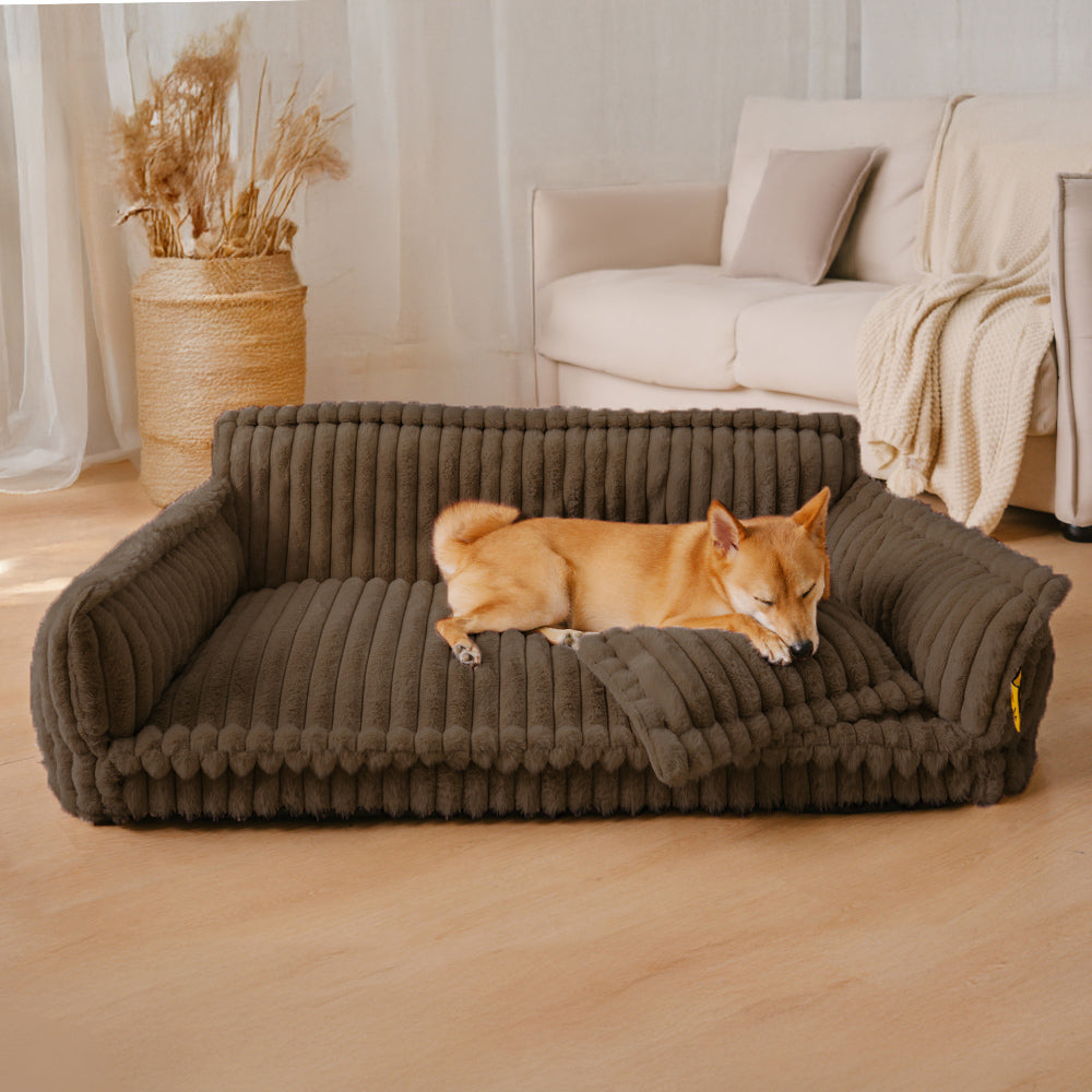 "Großes orthopädisches Hundekissen, flauschig, waschbar, mit weichem Lammfellimitat und ergonomischem Design für Komfort."