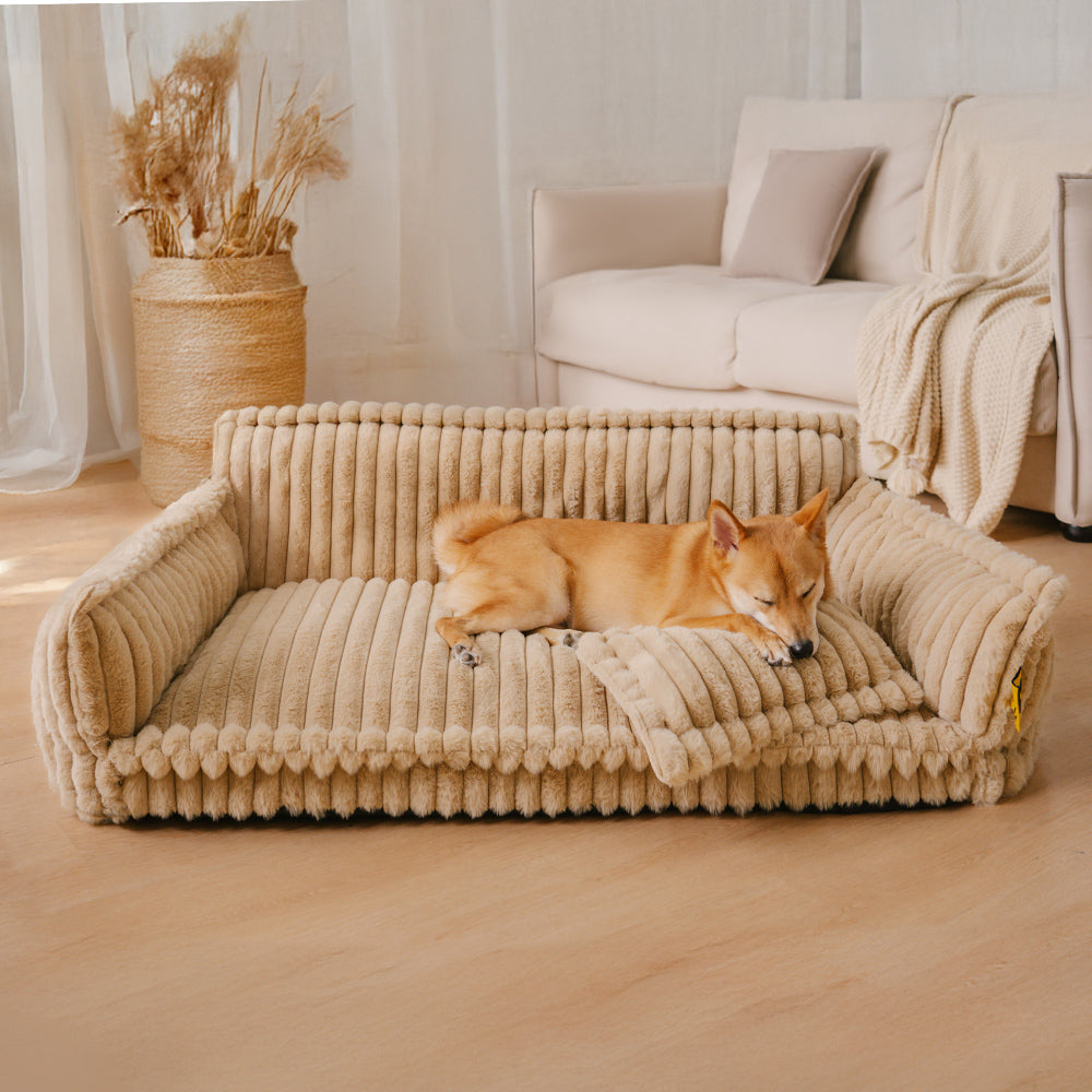 "Großes orthopädisches Hundekissen, flauschig, waschbar, mit weichem Lammfellimitat und ergonomischem Design für Komfort."