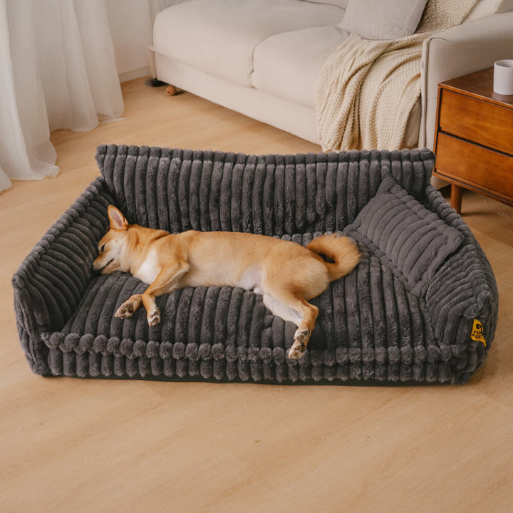 "Großes orthopädisches Hundekissen, flauschig, waschbar, mit weichem Lammfellimitat und ergonomischem Design für Komfort."