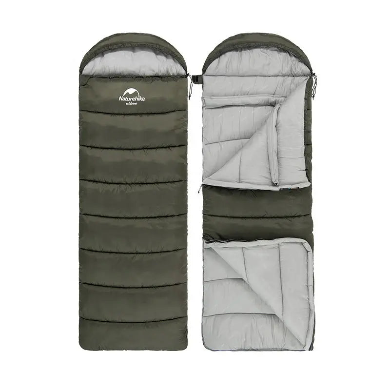 "Grüner ultraleichter Outdoor-Schlafsack, ergonomisches Design, optimal für kalte Nächte, isoliert und leicht tragbar."