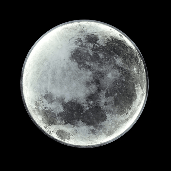 Vollmond am Nachthimmel, detaillierte Mondoberfläche, Astronomie, schwarz-weiße Fotografie.