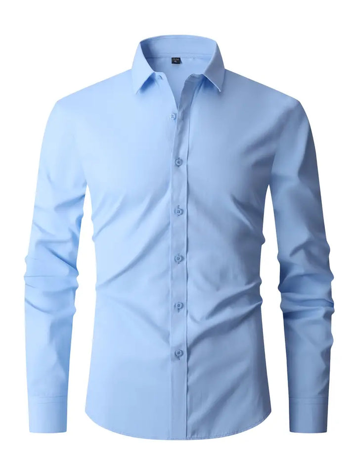 Halbformelles Herren Langarmhemd in Hellblau, elegant und vielseitig, ideal für Geschäfts- und Freizeitaktivitäten.