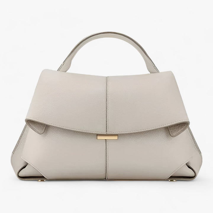 Beige Lederhandtasche mit Griff, elegantes Design, Damenmode, stilvolles Accessoire.