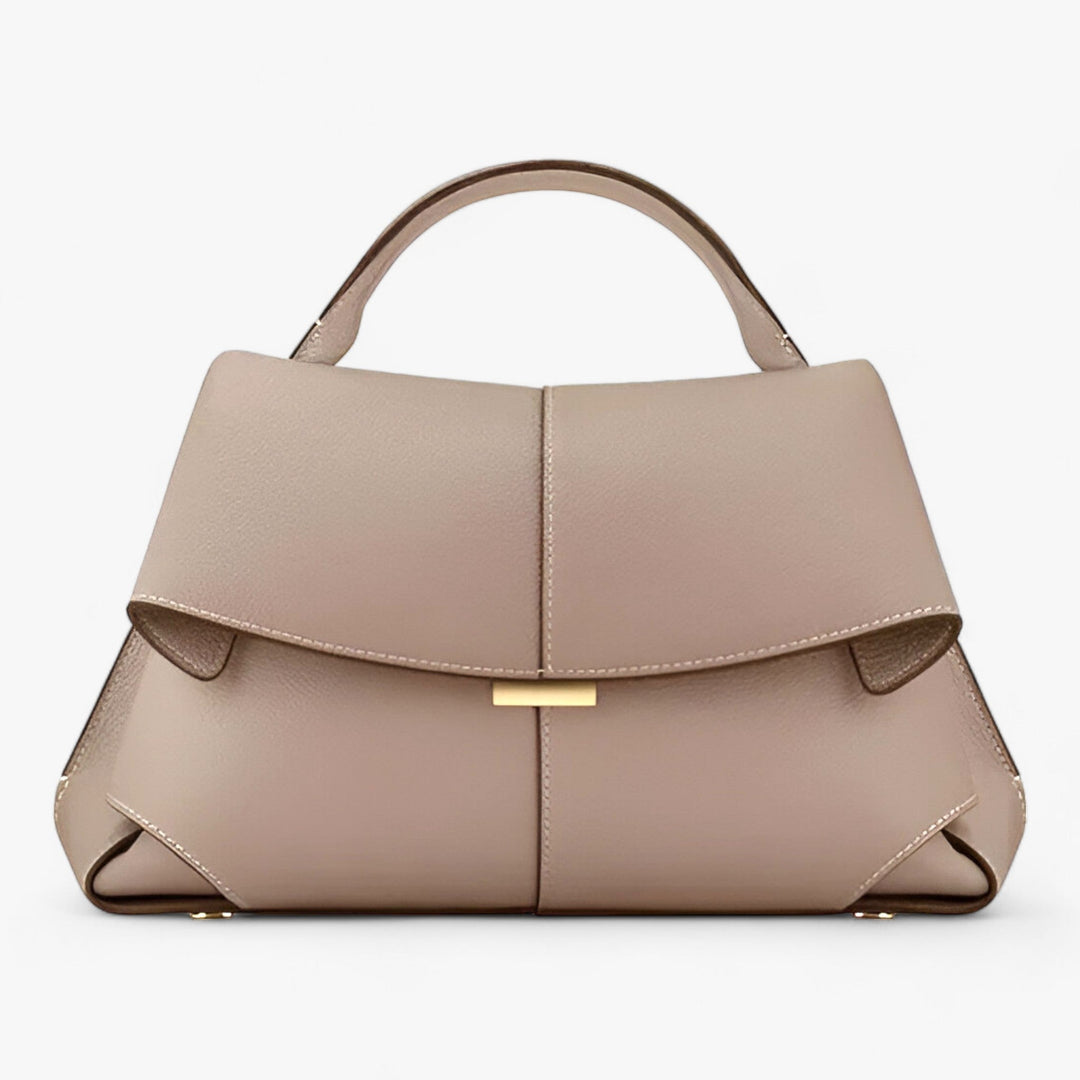 Beige Lederhandtasche, elegantes Design, Damenmode, luxuriös, stilvoll, Accessoire, Tasche.