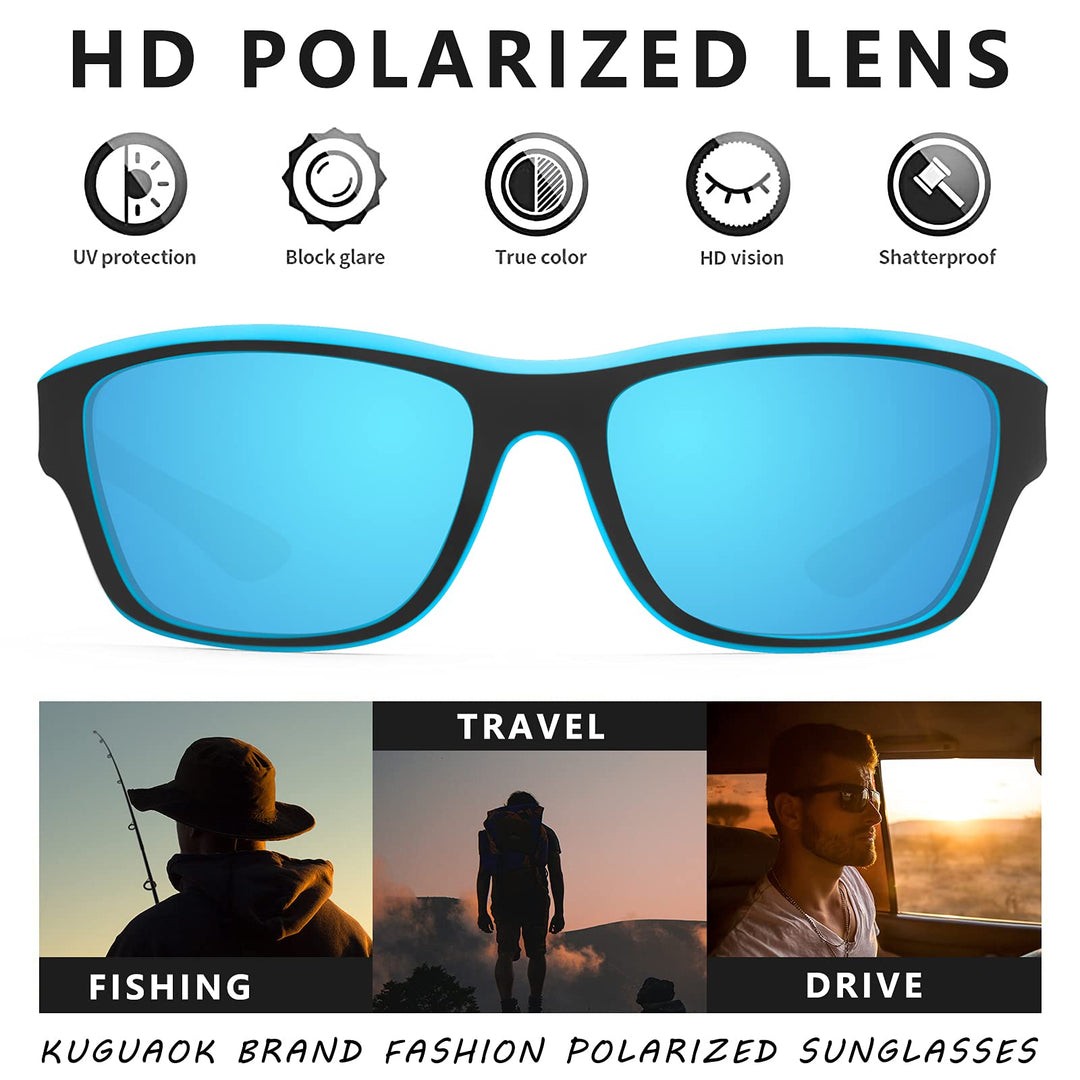 KUGUAOK Sonnenbrille, HD polarisierte Gläser, blau, UV-Schutz, für Angeln und Fahren.