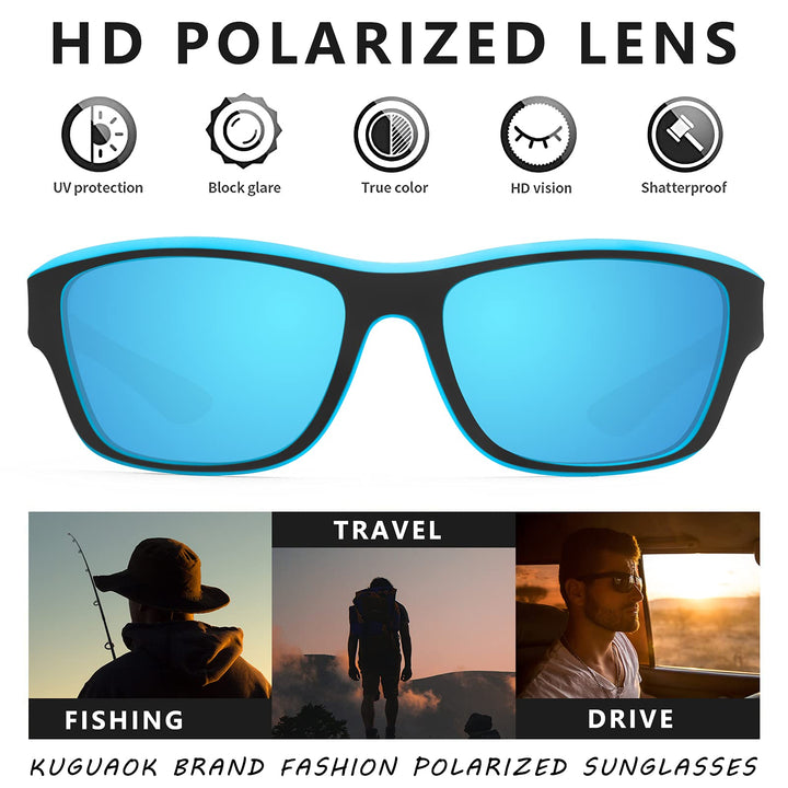 KUGUAOK Sonnenbrille, HD polarisierte Gläser, blau, UV-Schutz, für Angeln und Fahren.