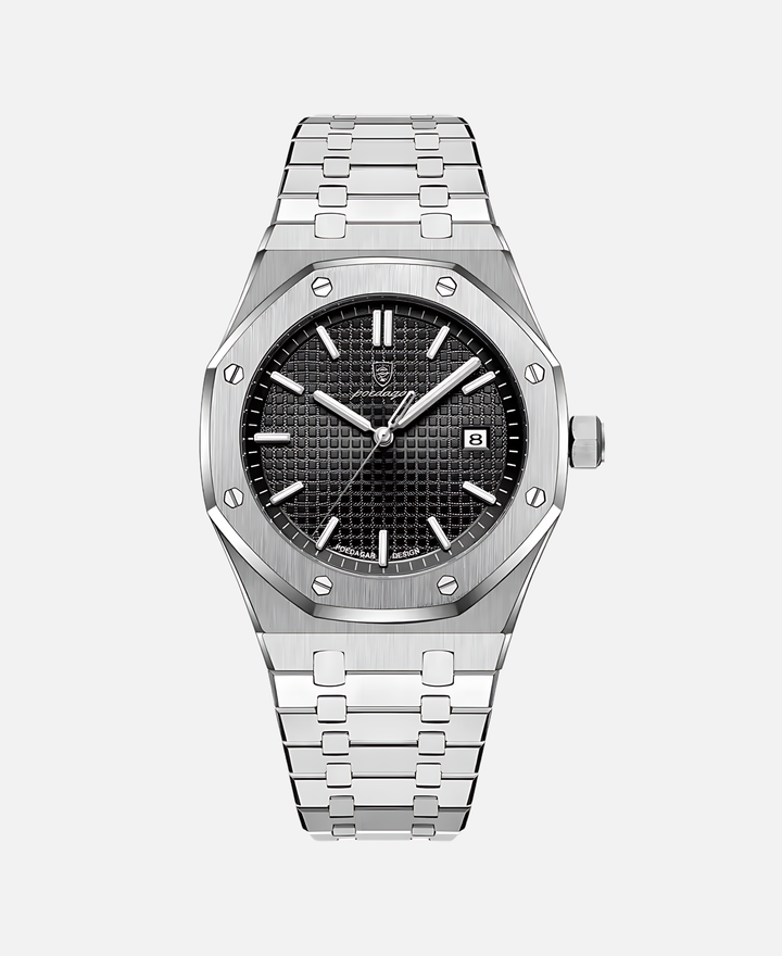 Herren Armbanduhr, 41mm Edelstahlgehäuse, Quarzwerk, kratzfestes Saphirglas, minimalistisches Zifferblatt, elegant.